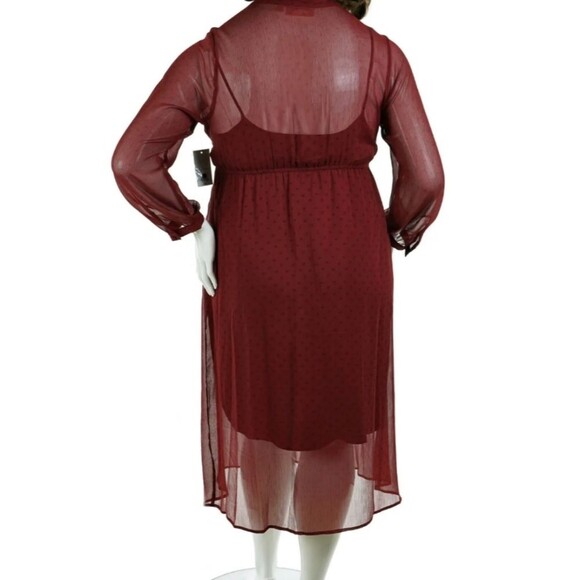 Evri Women's Plus 3X Burgundy Red Floral Print Sheer Tie Neck Midi Dress  NWT - Picture 9 of 9